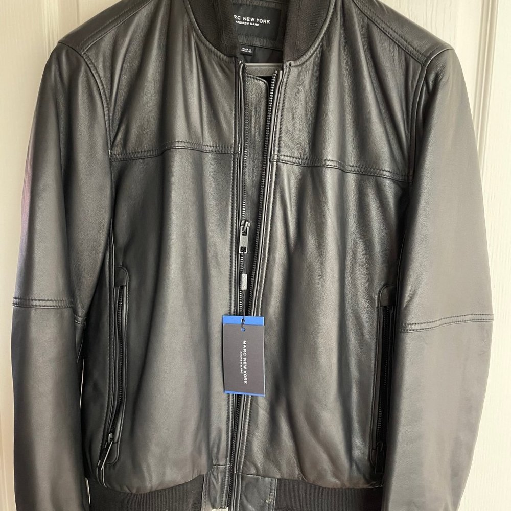 Andrew Marc Summit Baseball Lambskin Leather Bomber Jacket, Small